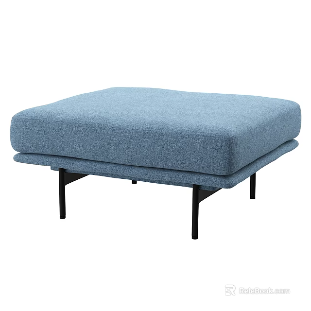 Modern Blue Fabric Ottoman With Comfortable Cushion And Black Metal Legs 3d model 