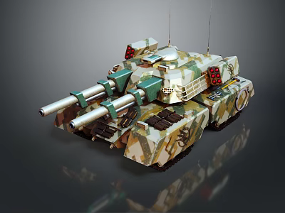 Modern Military Tank With Camouflage Paint Dual Cannons Antennas And Tracks 3d model