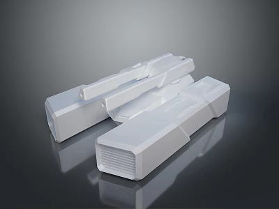 Three White Geometric Industrial Components With Smooth Reflective Surface And Structural Design 3d model