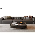 Modern Gray Leather Sofa Coffee Table Set Living Room Interior With Throw Pillows Floor Lamp