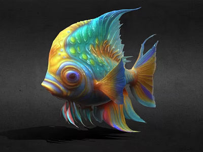 Colorful Tropical Fish With Vibrant Blue Yellow Green And Orange Fins And Scales 3d model
