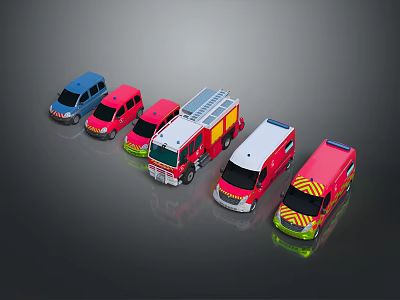Colorful Toy Vehicle Collection Including Fire Truck Ambulance And Police Car 3d model