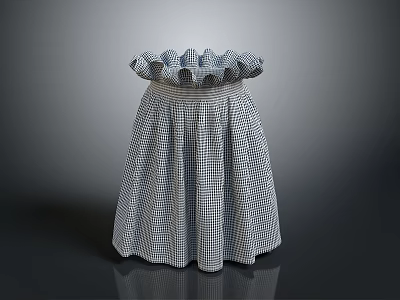 Decorative Blue And White Checkered Storage Basket With Ruffled Top Edge For Home Use 3d model