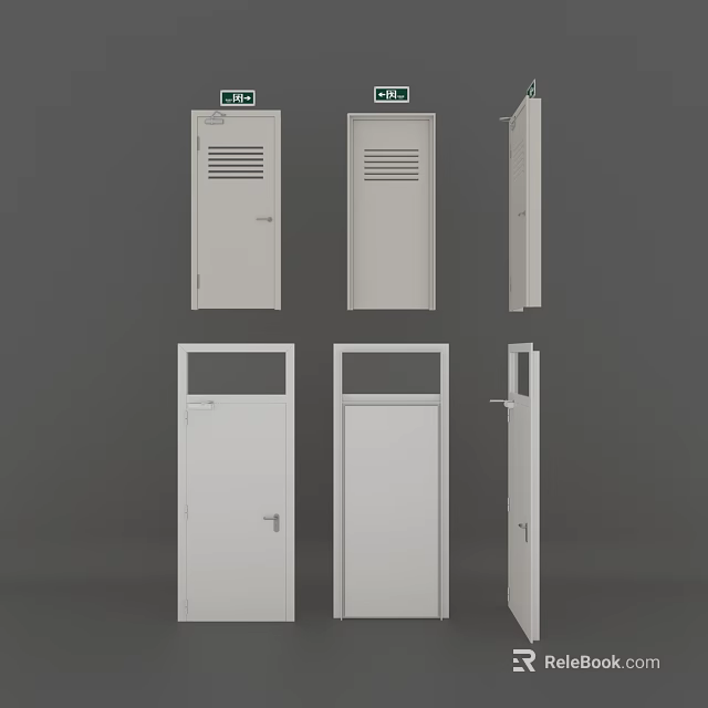 White EXIT Doors Featuring Various Design Angles And Safety Features 3d model 