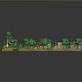 Cartoon Scene Of Hexagonal Green Meadow With Small Colorful Houses Trees Ponds And Paths