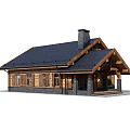 Wooden Detached Villa With Black Roof Chimney Porch And Wooden Windows