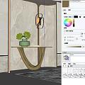 Modern Entryway Hallway Design With Marble Walls Stylish Console Table Green Plants And Wall Lamp