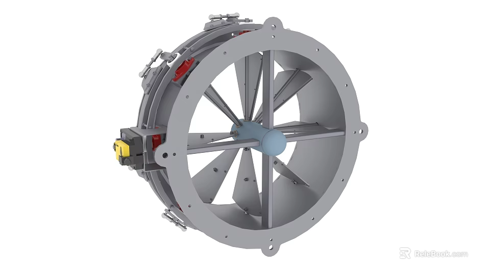 Industrial Equipment Circular Ventilation Fan With Metal Housing And Rotating Blades 3d model 