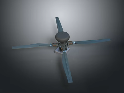 Four Bladed Equipment With Central Circular Hub Metallic Rotor Structure And Mounting Base 3d model