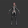 Female Character With Red Hair In Dark Form Fitting Suit And Red Accents Standing Pose