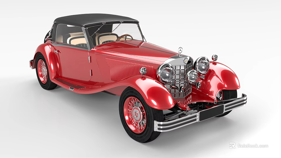 Classic Red Convertible Car With Vintage Design And Black Soft Top 3d model 