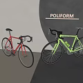 Red and Neon Green Poliform Road Bikes with Curved Handlebars Displayed in Modern Setting