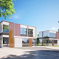 Modern Detached Villa Two Story Large Glass Windows Metal Wooden Exterior Green Trees Spacious Yard
