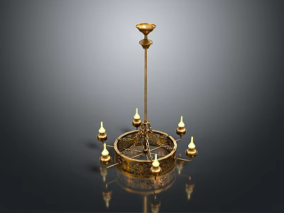 Elegant Golden Chandelier With Multiple Candle Shaped Arms And Ornate Base Design 3d model