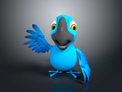 3D Blue Parrot Character With Vibrant Feathers Friendly Face And Spread Wings 3d model