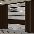 Modern Dark Wood Bookcase with Gold Accents Built in Lighting and Decorative Ornaments