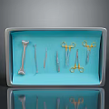 Surgical Tools Set in Blue Tray with Bone Saw Scissors Forceps and Blade