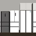 Refrigerators and Freezers in Different Colors and Various Styles on Wooden Floor with Light Walls