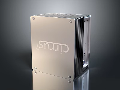 Modern Compact Mini PC With Silver Metal Case And Heat Sink Design 3d model