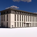 Modern Office Building With White Exterior Dark Window Frames And Multi Story Structure 3d model