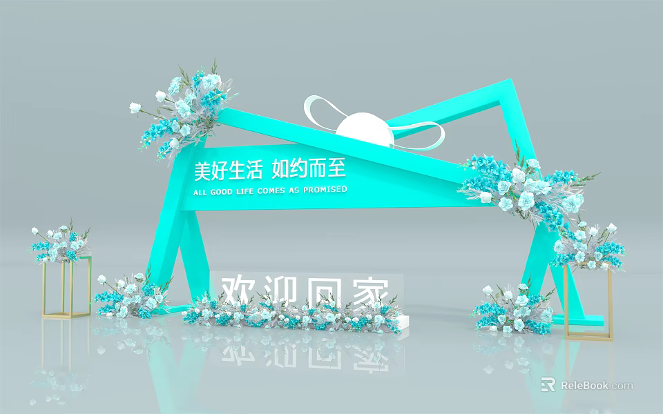 Decorative Archway With Blue Flowers And Welcome Home Sign For Beautiful Life 3d model