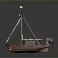 Wooden Ship Model With Canadian Flag Mast Rigging And Decorative Bow