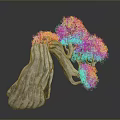 Unique Curved Tree With White Textured Trunk And Orange Yellow Leaves