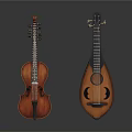Wooden Musical Instruments Violin And Lute On White Background With Reflection