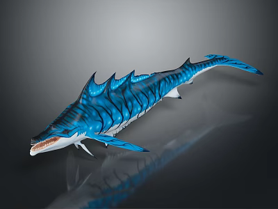 Realistic 3D Render Of Blue Striped Marine Creature With Streamlined Body And Sharp Fins 3d model