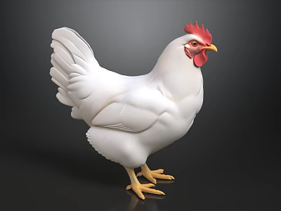 White Chicken With Red Comb Wattle And Yellow Feet On Dark Background 3d model