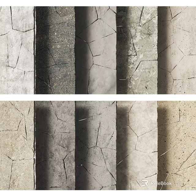Various Types Of Architectural Components With Cracked Concrete Textures And Surface Finishes 3d model 