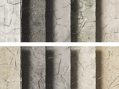 Various Types Of Architectural Components With Cracked Concrete Textures And Surface Finishes 3d model