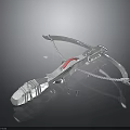 Futuristic Silver Crossbow With Metallic Body Red Accents And Mechanical Design