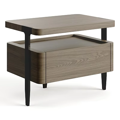 Modern Wooden Bedside Table With Drawer Black Legs And Wood Grain Design 3d model