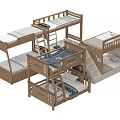 Wooden Bunk Beds With Various Designs Ladder And Double Decker Structure 3d model