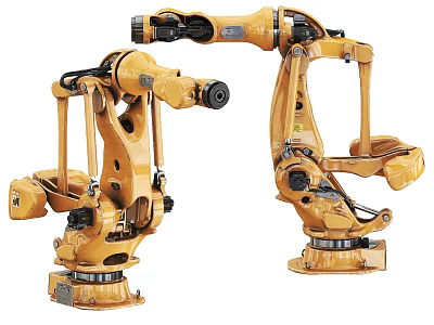 Yellow Industrial Robotic Arms With Mechanical Joints For Automated Manufacturing Equipment 3d model