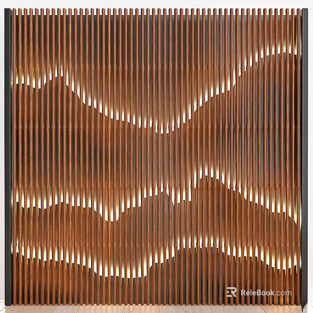 Modern Brown Wavy Vertical Strip Wall Decor With Lighting Effects And Layered Design 3d model