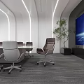 Modern Conference Room Interior With Curved Lighting Long Table White Chairs And Large Screen