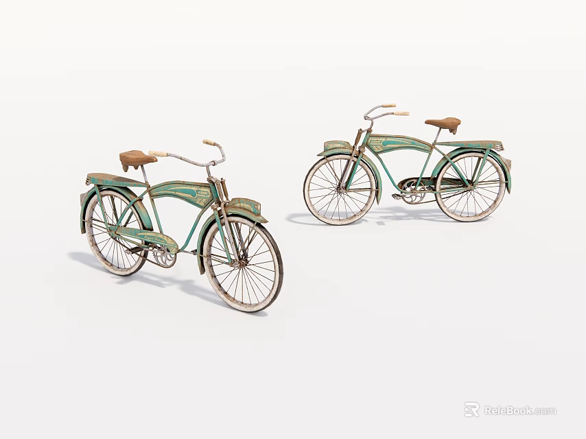 Two Vintage Green Bicycles With Brown Leather Seats And Classic Frames 3d model 