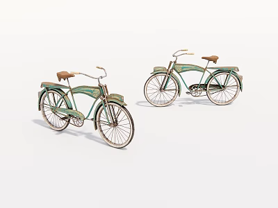 Two Vintage Green Bicycles With Brown Leather Seats And Classic Frames 3d model