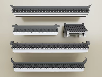 Traditional Chinese Architectural Roof Components With Various Tile Designs And Eave Styles 3d model