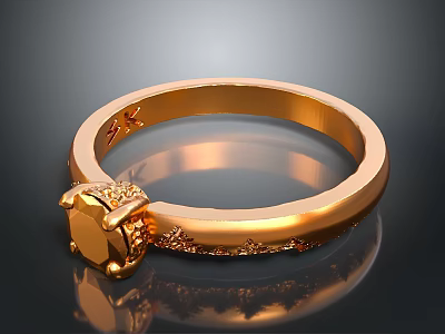 Elegant Golden Ring With Large Gemstone And Decorative Patterns Design 3d model