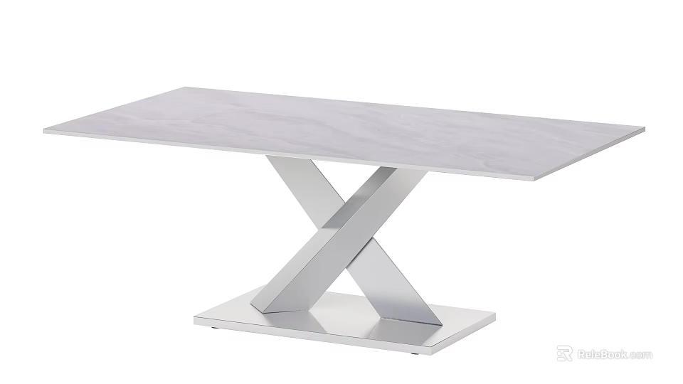 Modern Coffee Table With Sleek Marble Top And X Shaped Metal Base 3d model 
