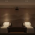 Cozy SPA Sauna Lounge With Recliners Warm Lighting And Landscape Mural