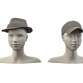 Stylish Textured Hats Displayed On Mannequin Heads Wide Brim And Baseball Cap