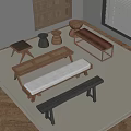 Antique Shoe Changing Stool Bench Bed End Stool Round Stool 3d model
