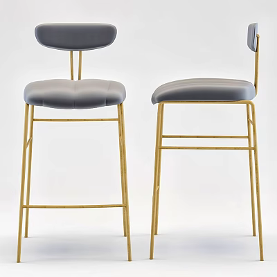 Modern Bar Stools With Gold Metal Frame And Gray Upholstered Seat Design 3d model