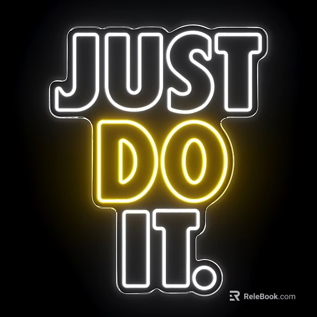 Neon Decorative Lights with Just Do It Text in White and Yellow on Black Background 3d model 