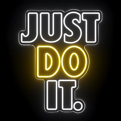 Neon Decorative Lights with Just Do It Text in White and Yellow on Black Background 3d model