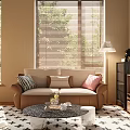 Bright Sunlit Cozy Modern Living Room With Comfortable Leather Sofa And Elegant Home Furniture
